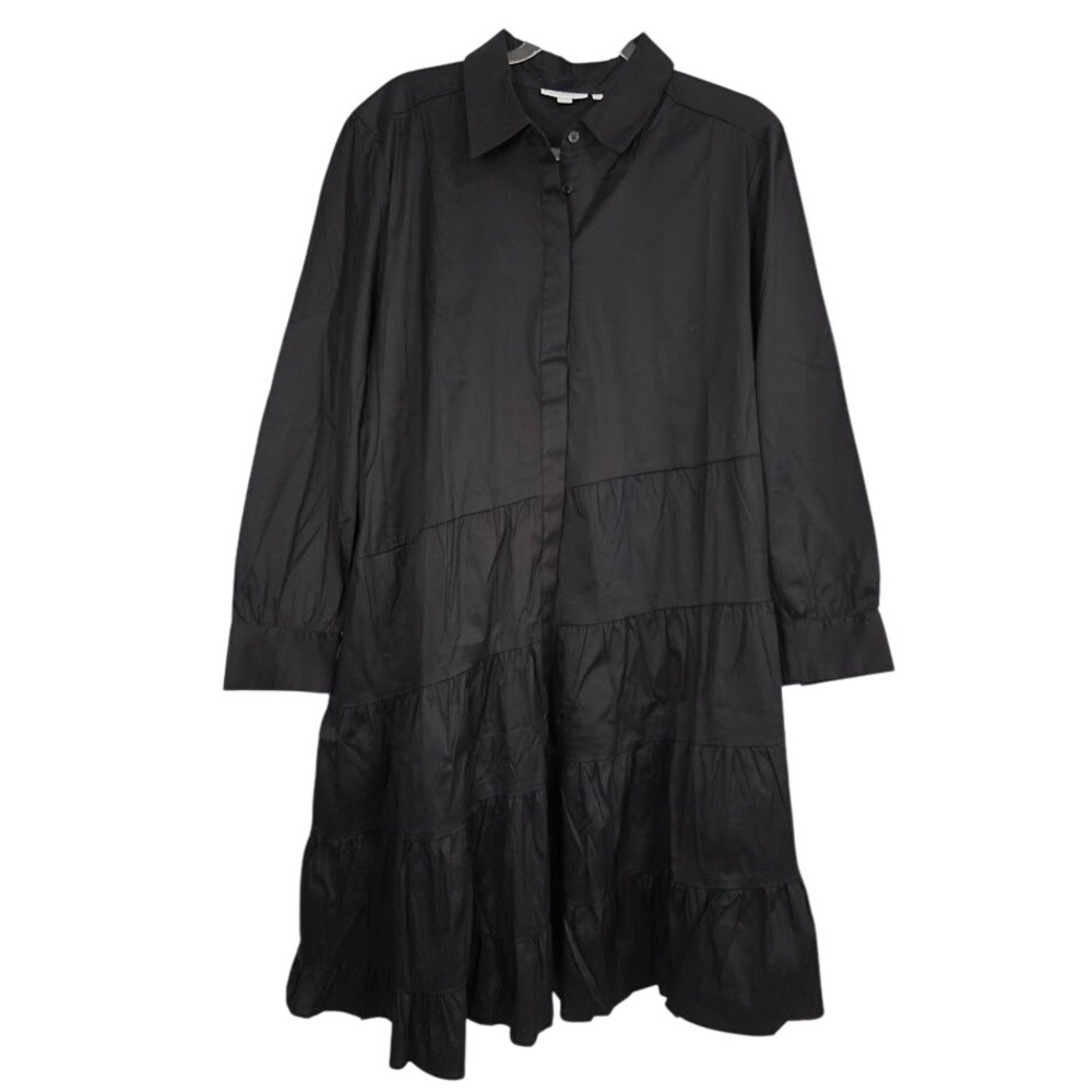 Chico's Women's 3.5 US 18 Shirtdress Black Asymmetrical Tiered Long Sleeve NWT